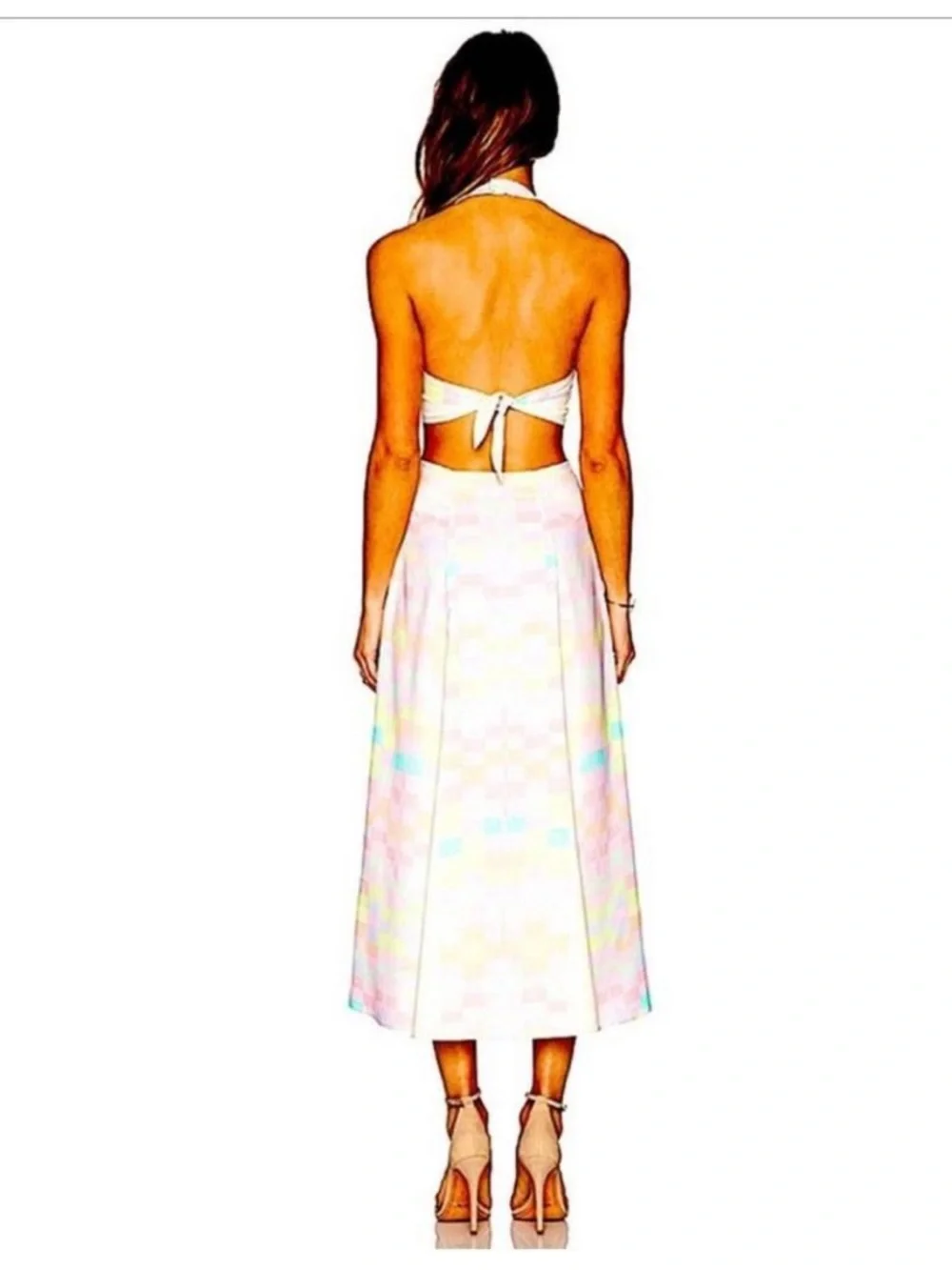 NWT Mara Hoffman Citrus Halter Maxi Dress Pink Orange Pastel Retro 80s Sz 4 - Picture 13 of 13